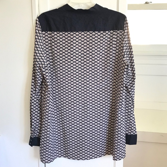 TORY BURCH Velda Tunic Silk Long Sleeve Blouse Black Tan Women’s Plus Size 14 - Picture 5 of 16